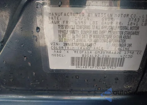 2014 Nissan Sentra Sv z USA, uszkodzony, nr VIN 3N1AB7AP7EL684917